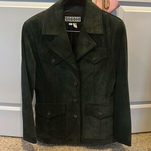 Siena Studio Green Suede Medium Jacket & Matching Green Suede Skirt, Size 6.